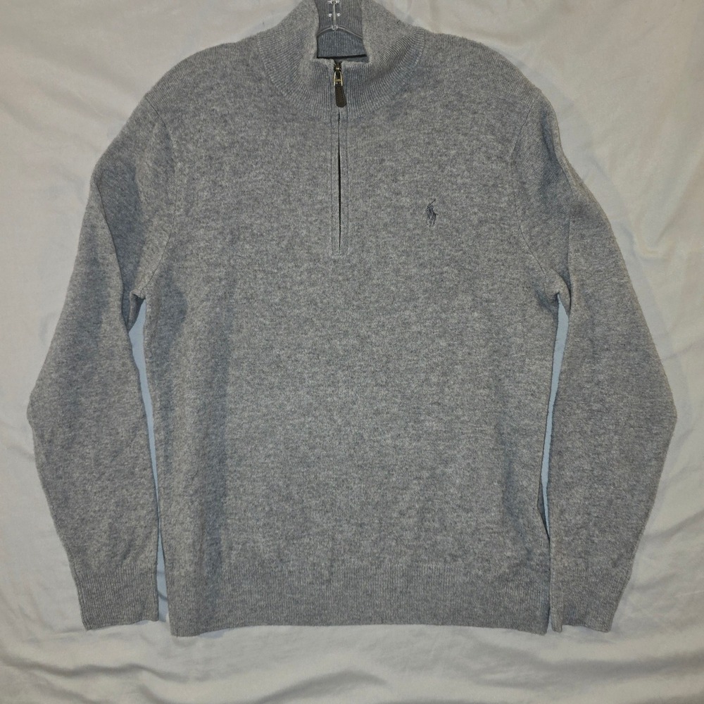 Polo Ralph Lauren Quarter-Zip Sweater Medium Mens Grey 100% Wool 710723053
